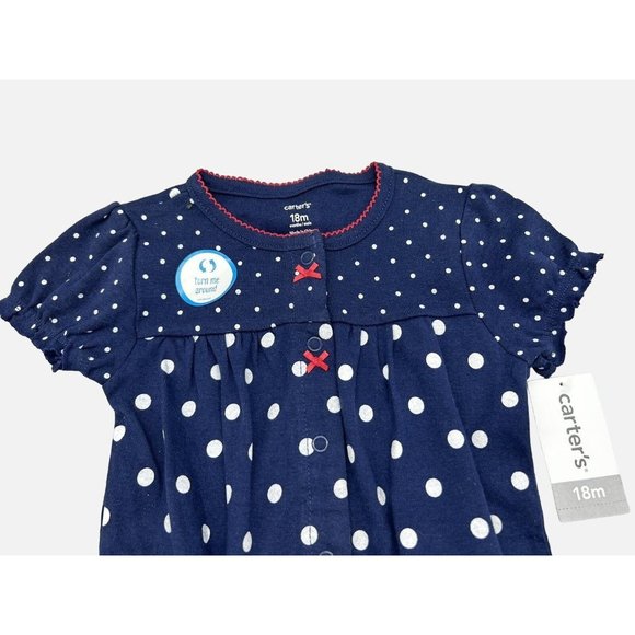 Carters Baby Girl Navy Polka Dot Print Romper with Strawberry 24 Months - Picture 3 of 7